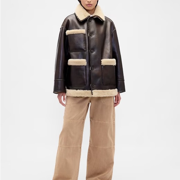 NWT Gap × Sandy Liang Reversible Vegan Leather Sherpa Jacket XXS XS - Picture 2 of 5